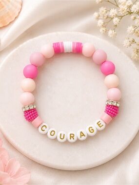 Handmade Pink 'Courage' Beaded Stretch Bracelet